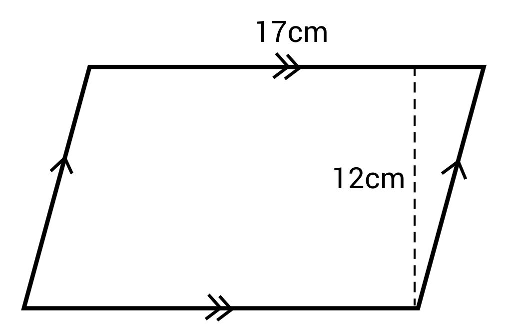 Parallelogram with base of 17 cm and height of 12 cm
