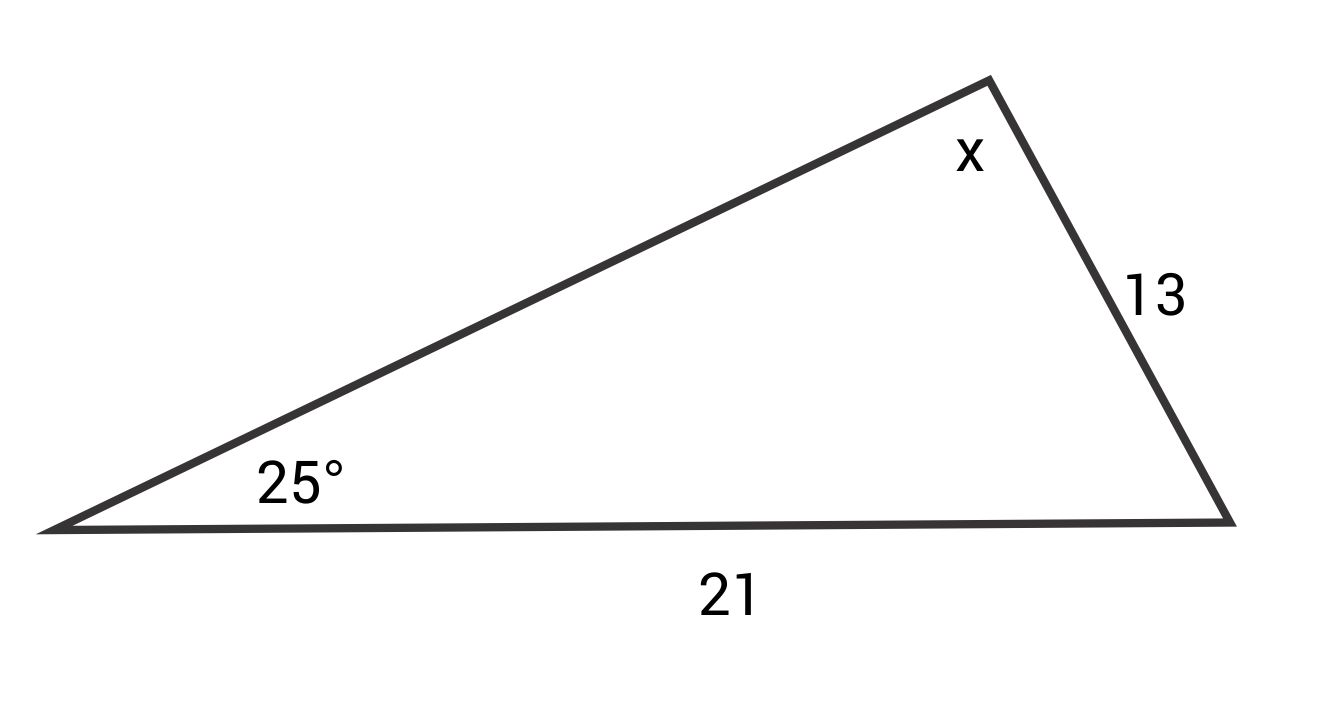 Triangle with 25 degree angle and side lengths of 13 and 21