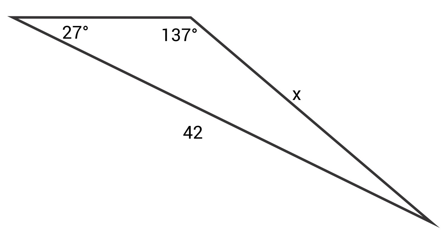 Triangle with 27 and 137 degree angles and side length of 42
