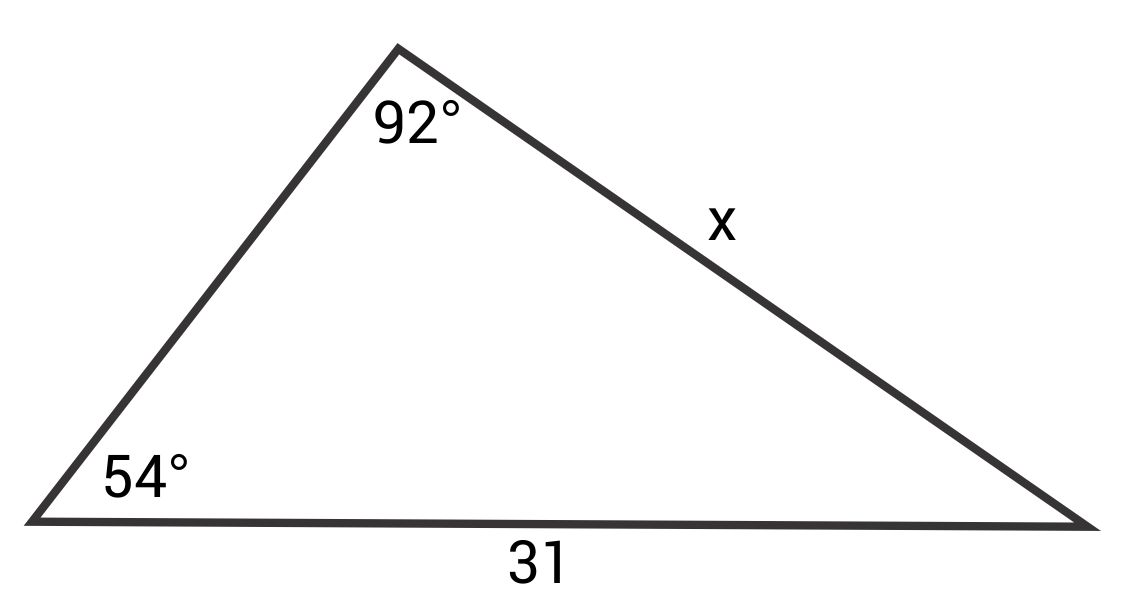 Triangle with 92 and 54 degree angles and 31 side length
