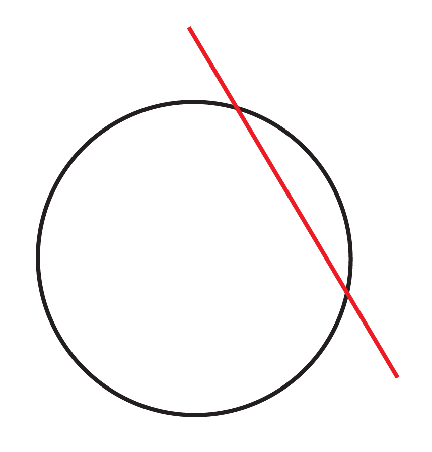 black circle with line segment extending through two points of the circle