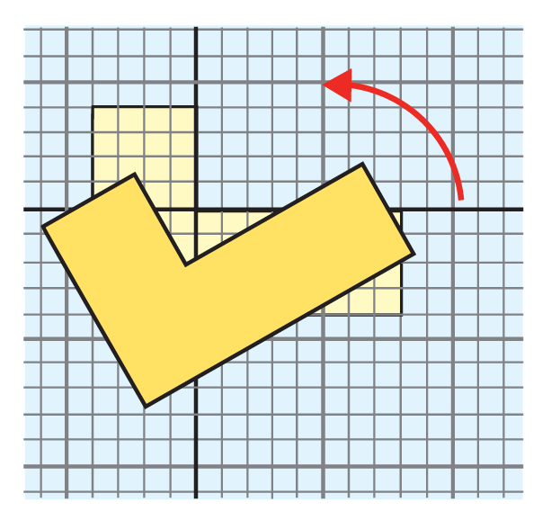coordinate grid, yellow L rotated counter clockwise to look like a check mark, red arrow showing counterclockwise motion