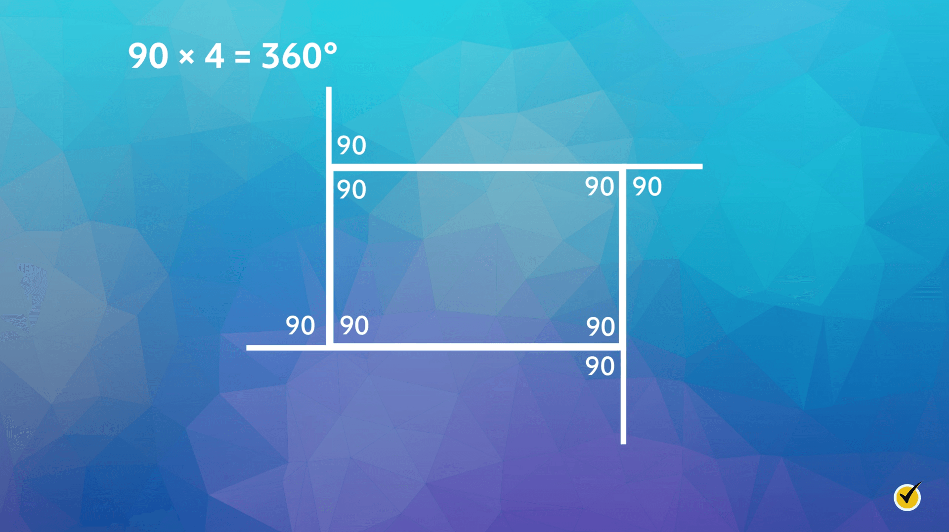 Image of rectangular polygon with angles of 90 degrees, and exterior angles of 90 degrees. 