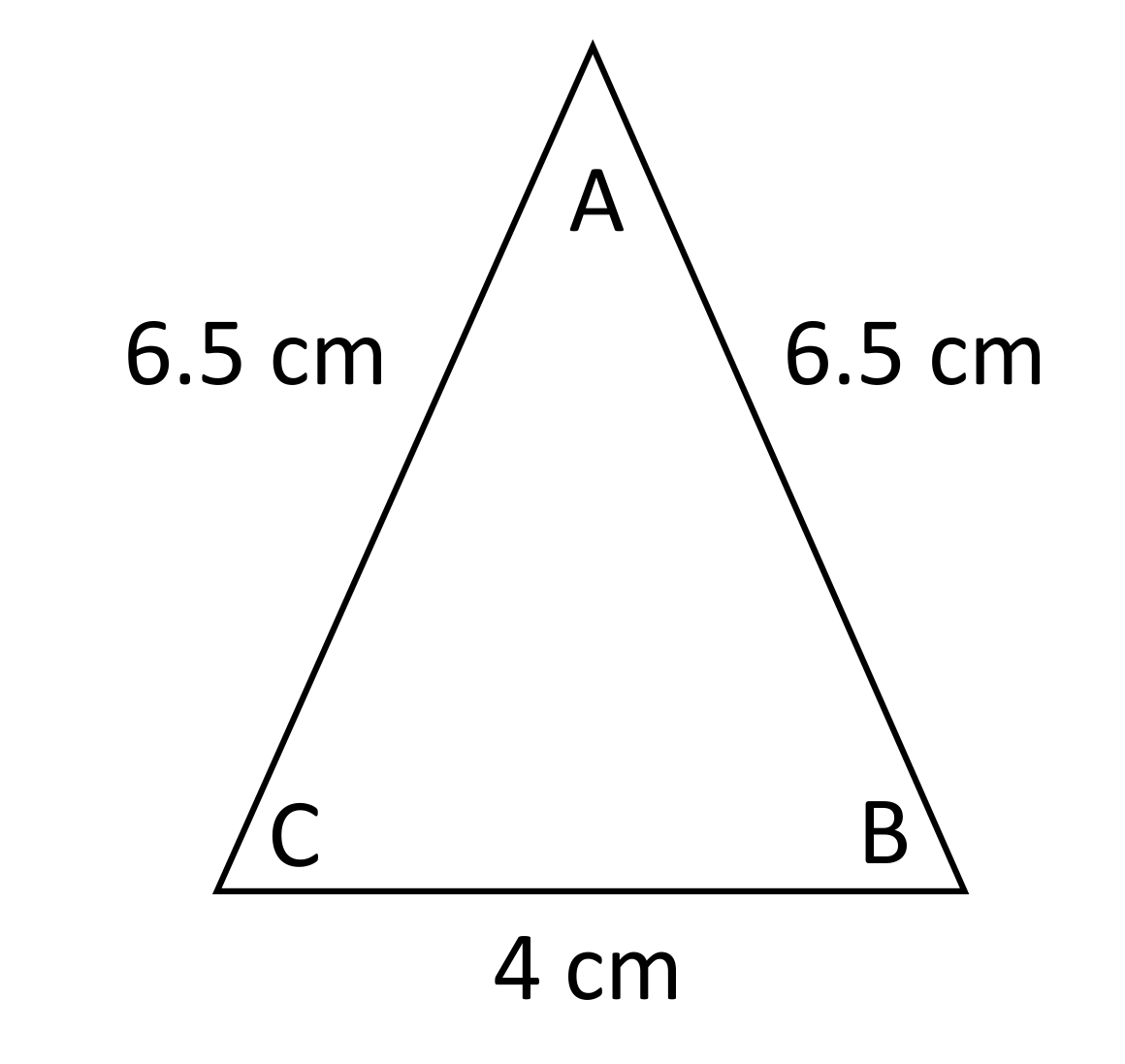 Triangle with side lengths 6.5,6.5, and 4 cm