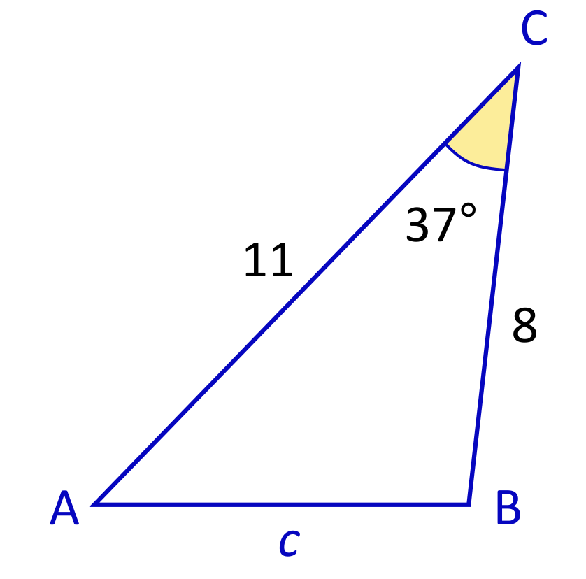 Triangle with side lengths of 11 and 8, with an angle of 37 degrees between