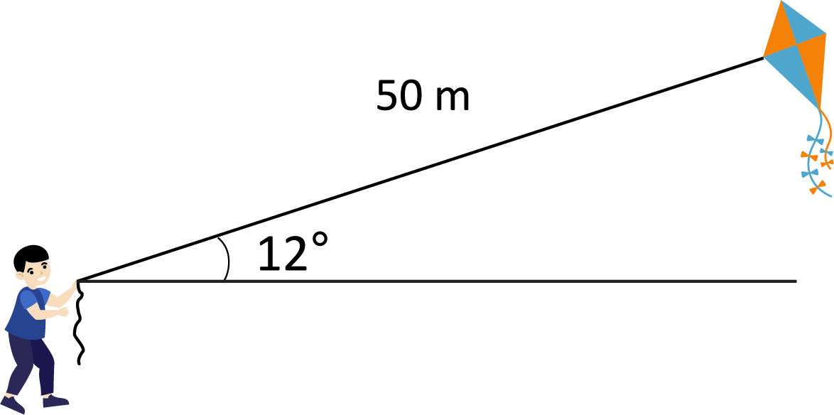 Kite extended to 50 meters with an angle of 12 degrees
