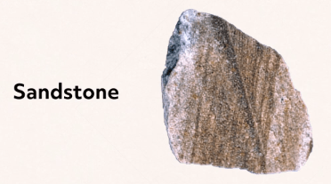 A brown rock labeled "sandstone"