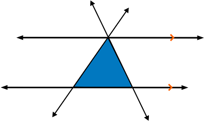 two horizontal parallel lines crossed by two diagonal lines creating a triangle