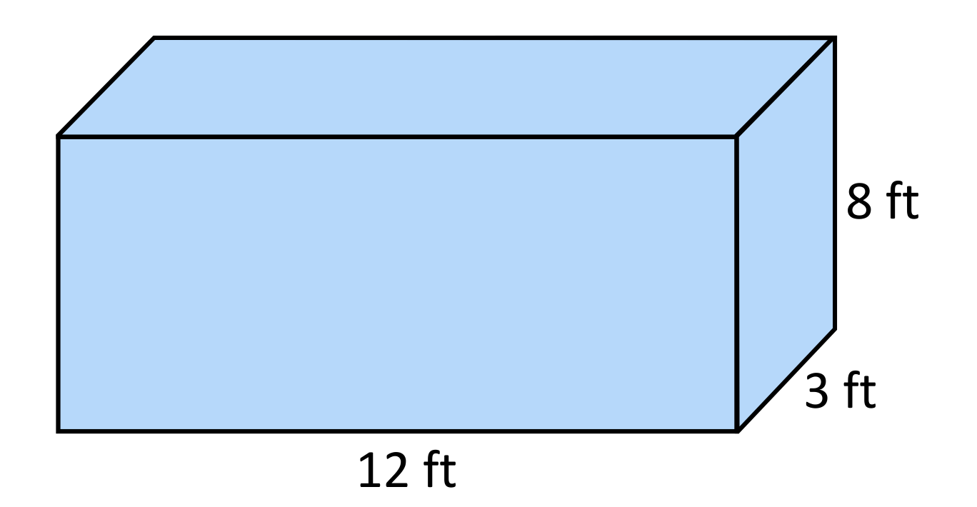 12 ft by 8 ft by 3 ft rectangular prism