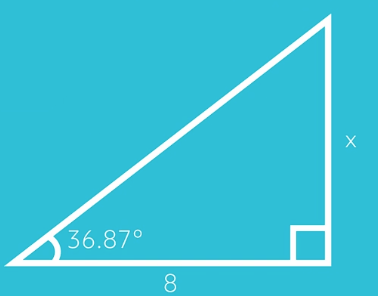 right triangle with a side length 8 and an angle measure of 36.87 degrees