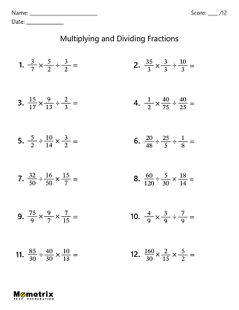 Multiplying and Dividing Fractions Worksheets Worksheet Preview