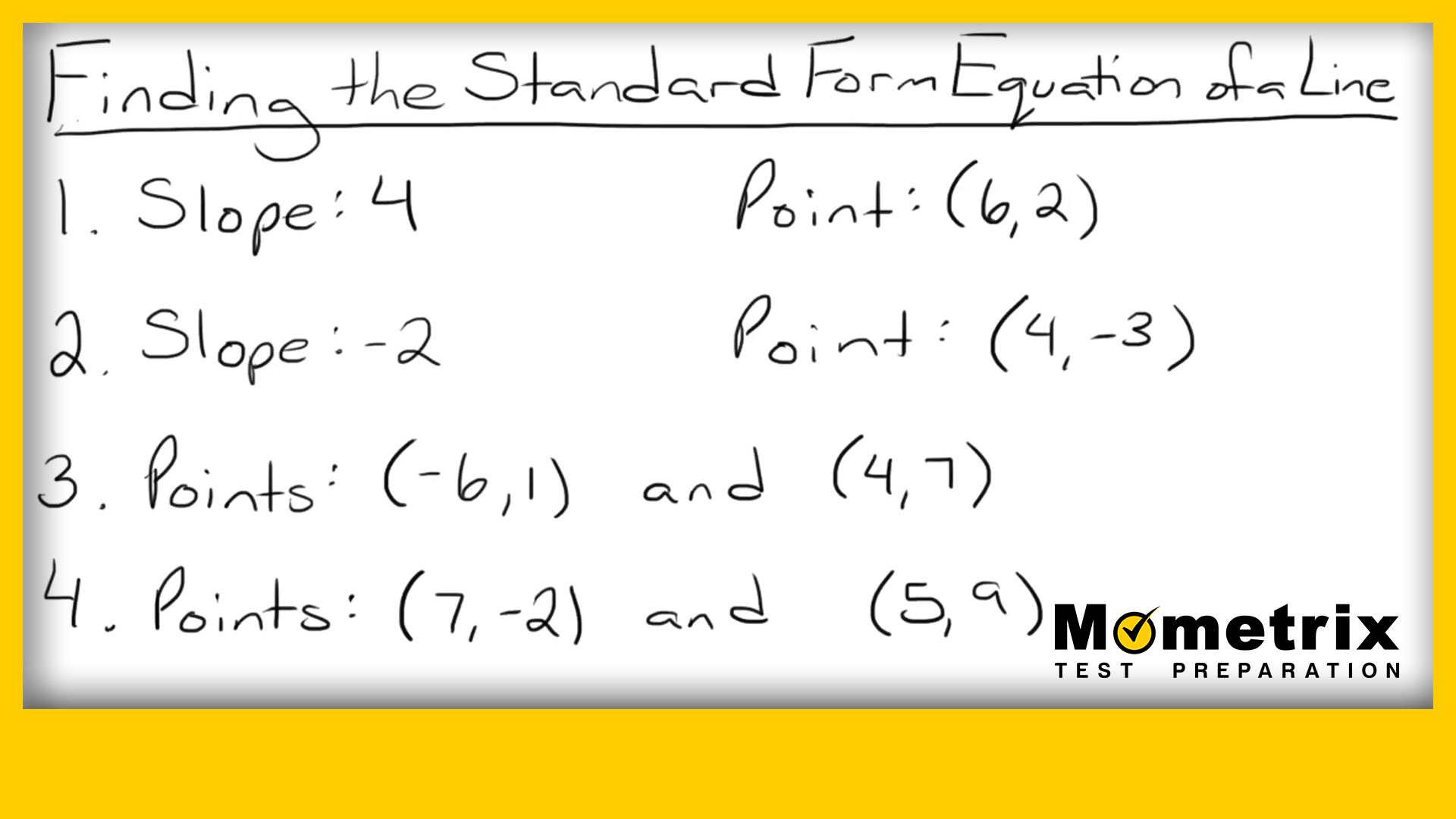 Finding the Standard Form Equation of a Line (Video)