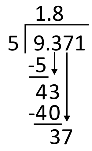 long division worked out for 9.371 divided by 5