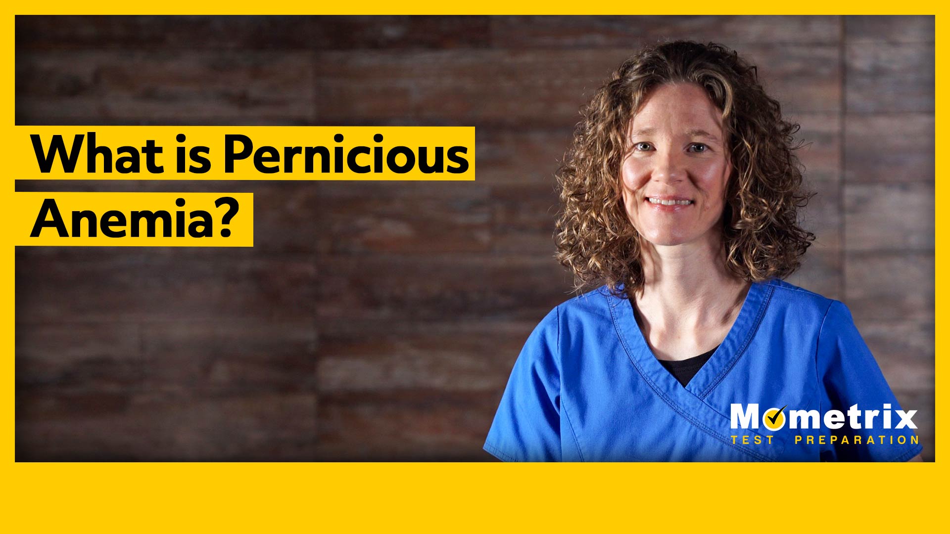 A person with curly hair wearing a blue shirt is smiling at the camera. The text on the image reads, "What is Pernicious Anemia?" and "Mometrix Test Preparation.