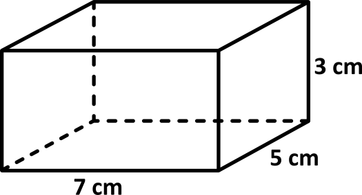 7 cm by 3 cm by 5 cm rectangular prism