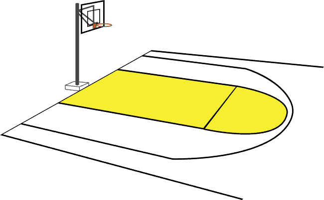 rectangle with semicircle on the side for a basketball court