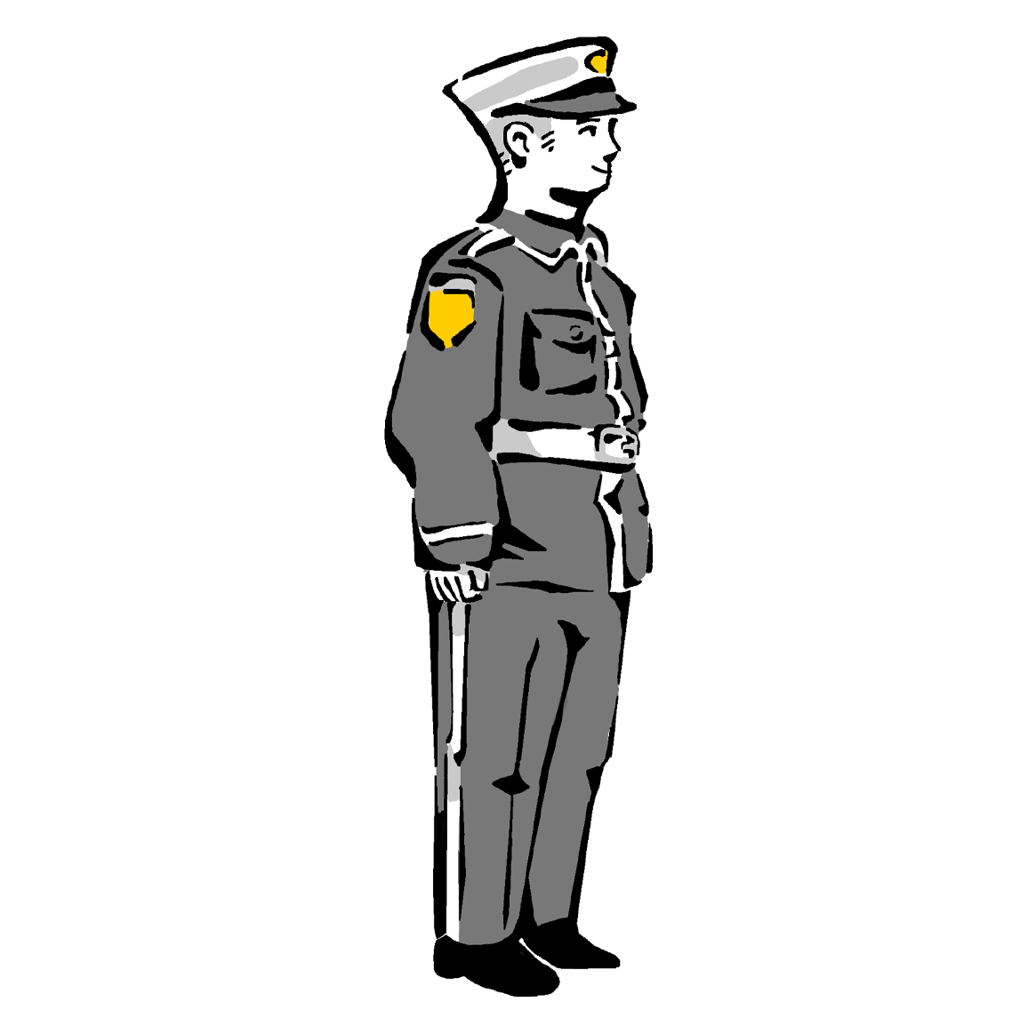 Military man in dress uniform standing at attention.