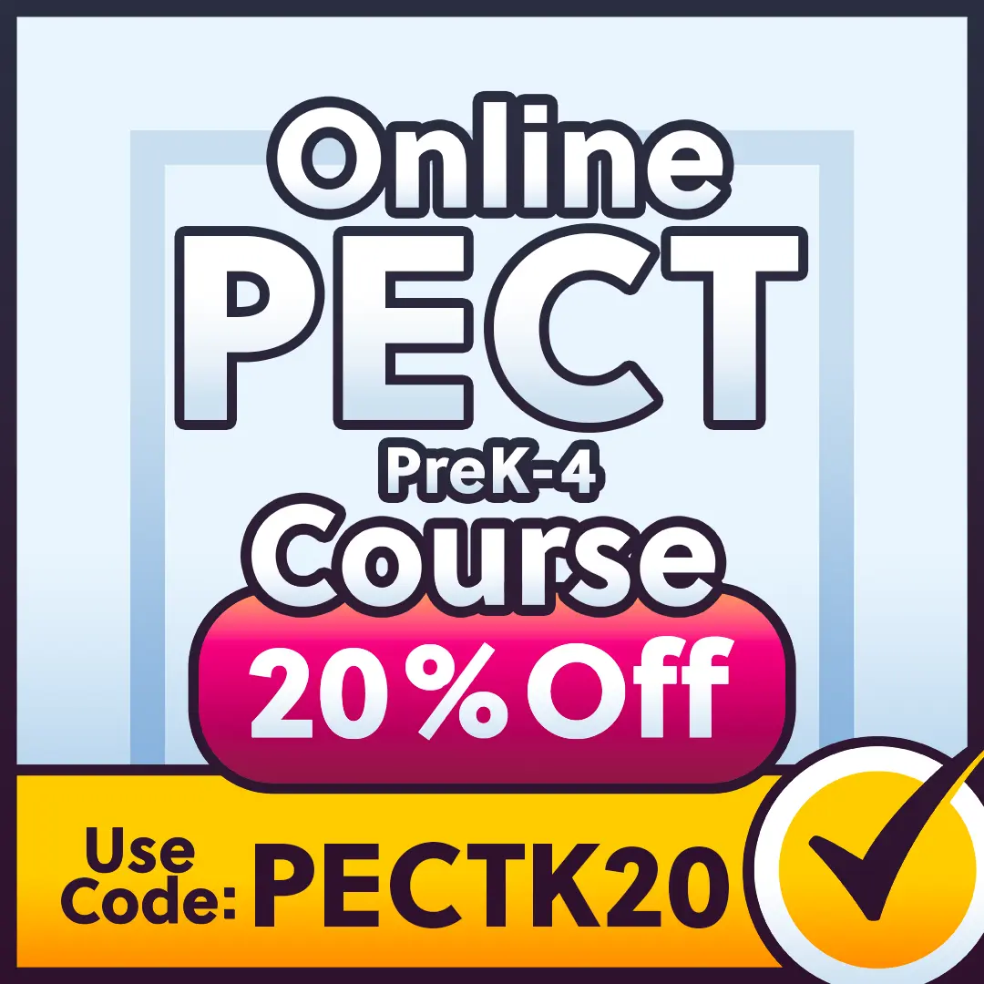 20% off coupon for the PECT PreK-4 online course.