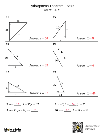 Pythagorean Theorem (Answer Key) Worksheet Preview
