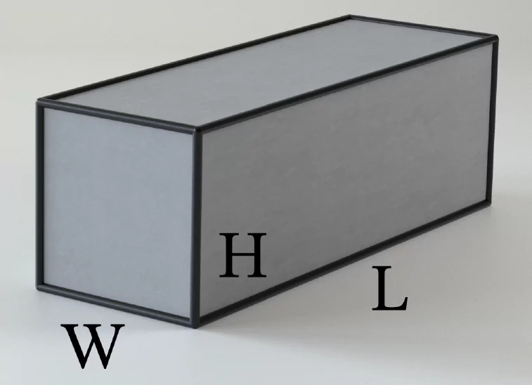 Length, width, and height of a box