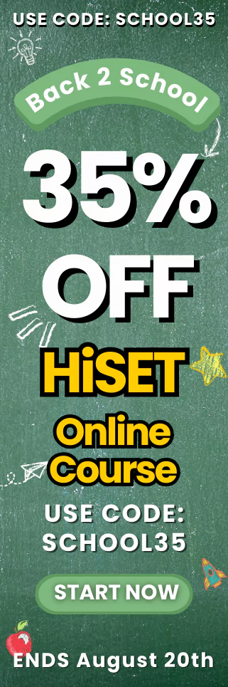 Click here for 20% off of Mometrix HiSET online course. Use code: SHISET20