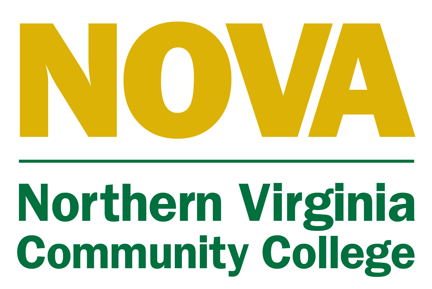 Logo of Northern Virginia Community College. The text "NOVA" is in large yellow letters above the green text "Northern Virginia Community College.