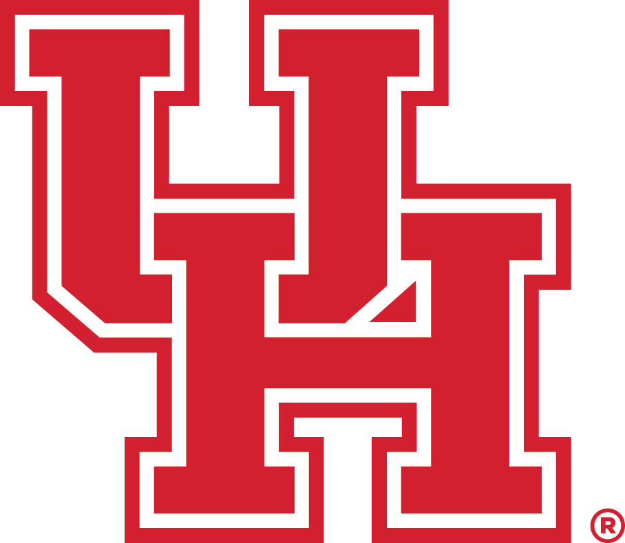 The image shows the University of Houston logo, which consists of red interlocking letters "U" and "H" in a bold, stylized font.