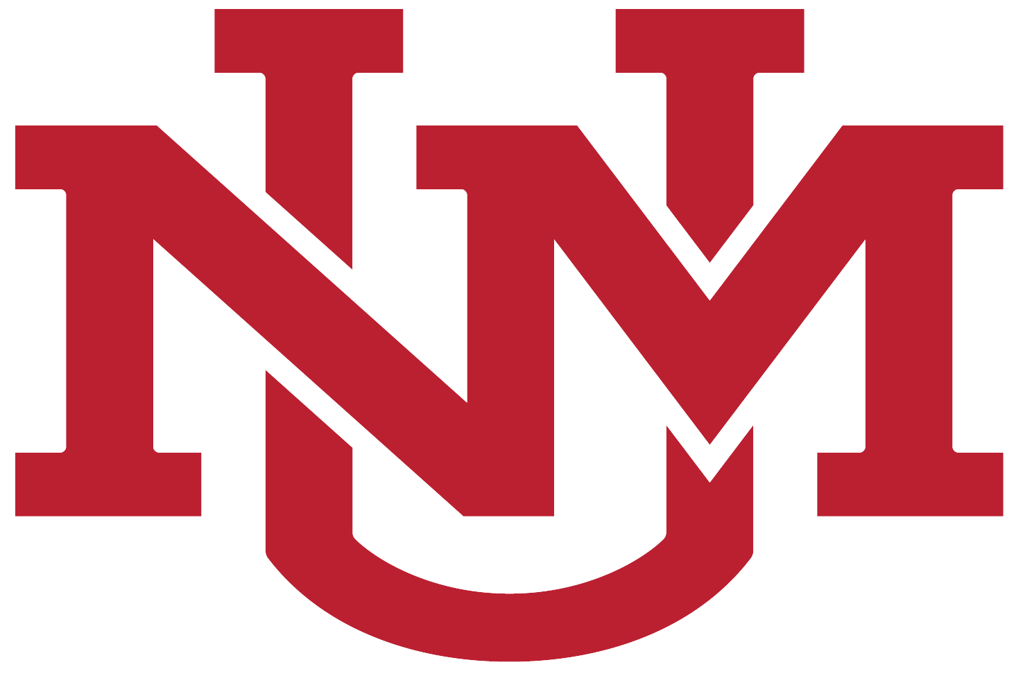 University of New Mexico logo in red, featuring the interlocking letters "UNM.