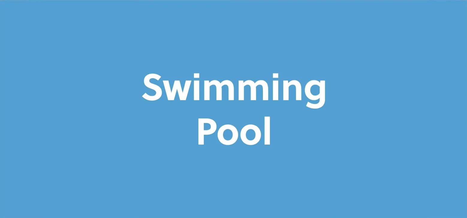 Blue background with the words "Swimming Pool" written in large white letters.