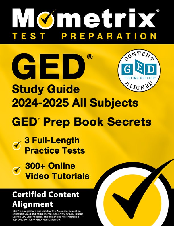 Advertisement from Mometrix for the GED 2024-2025 study guide.