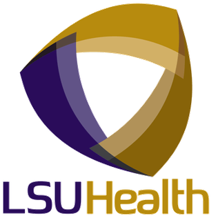 Logo of LSU Health featuring a stylized triangular design with purple and gold colors. The text "LSU Health" is below the design.