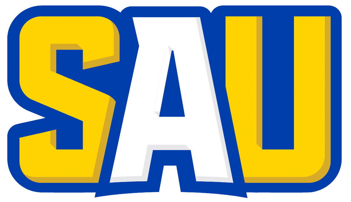 The image shows bold letters "SAU" in yellow and white with a blue outline.