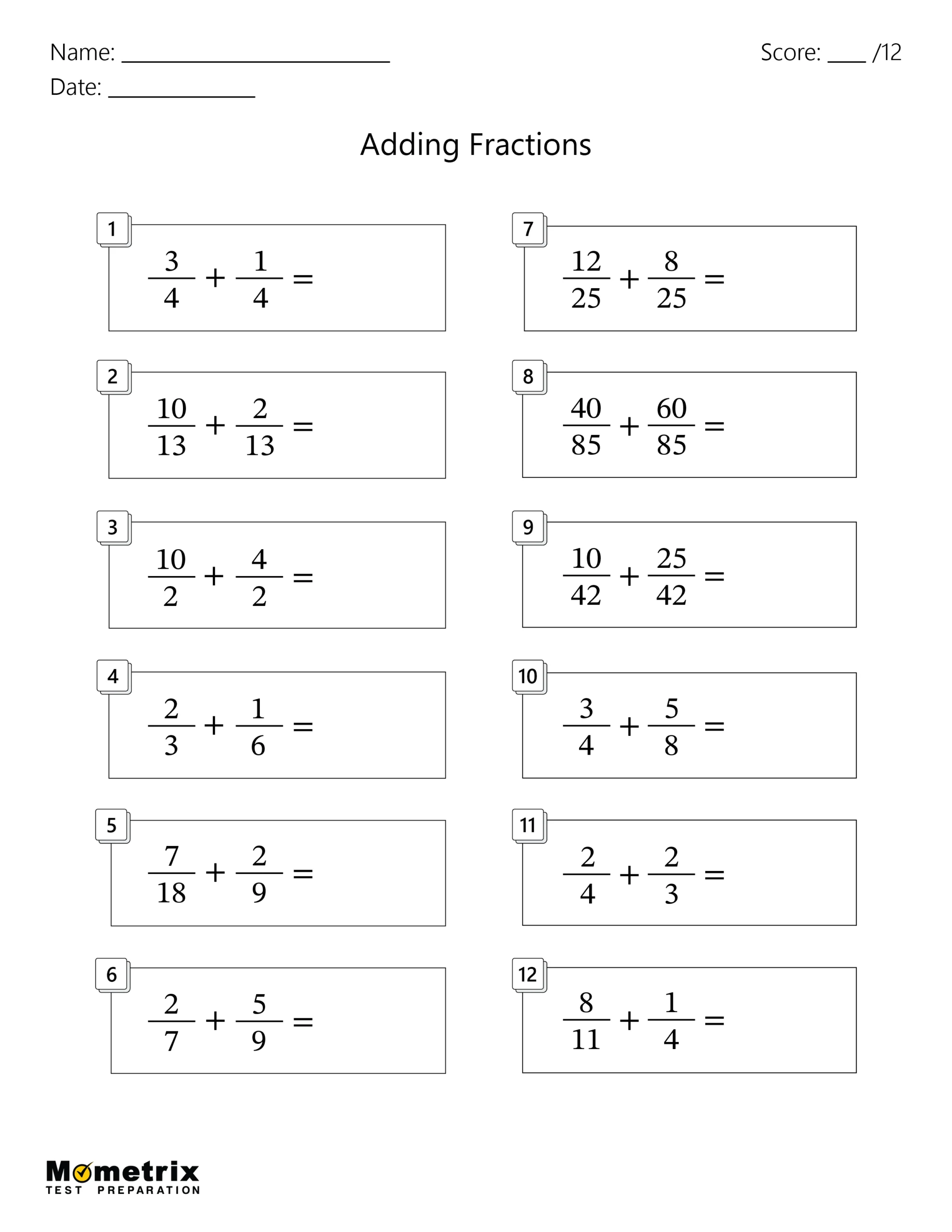 Adding Fractions Worksheet Worksheet Preview