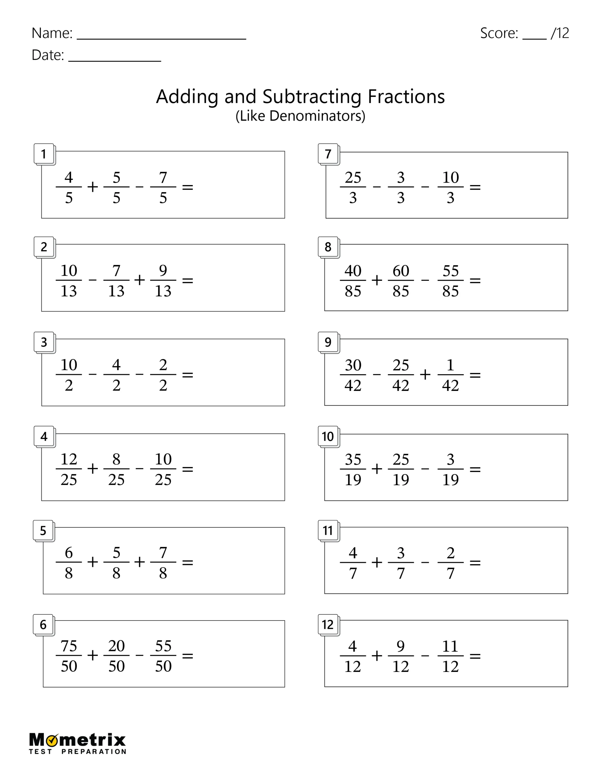 Adding and Subtracting Fractions Worksheets Worksheet Preview