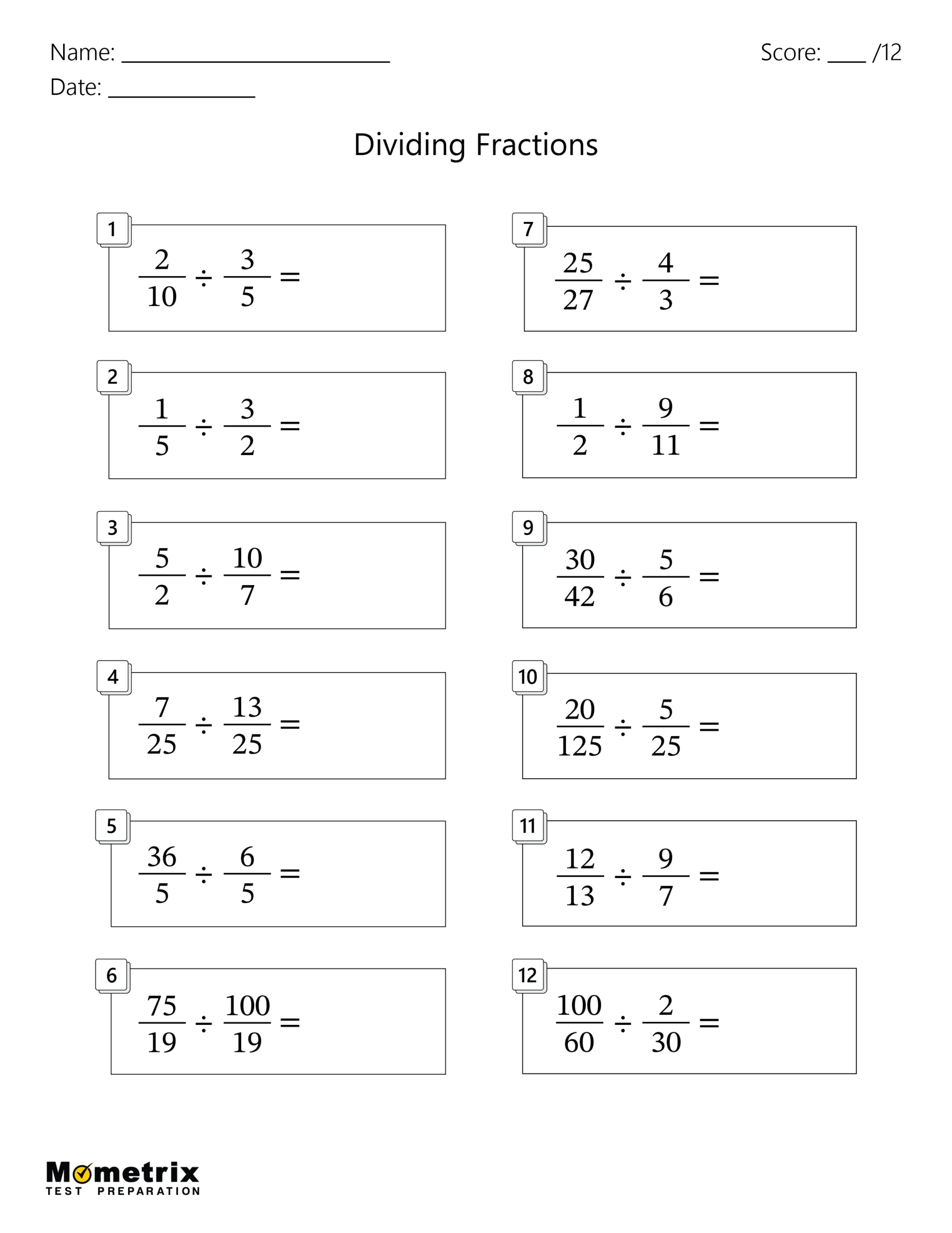 Dividing Fractions Worksheets Worksheet Preview