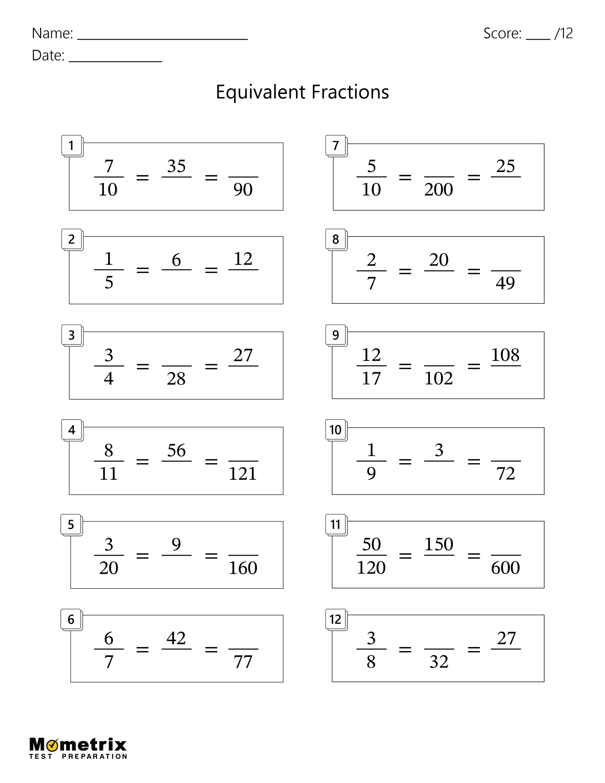 Equivalent Fractions Worksheets Worksheet Preview