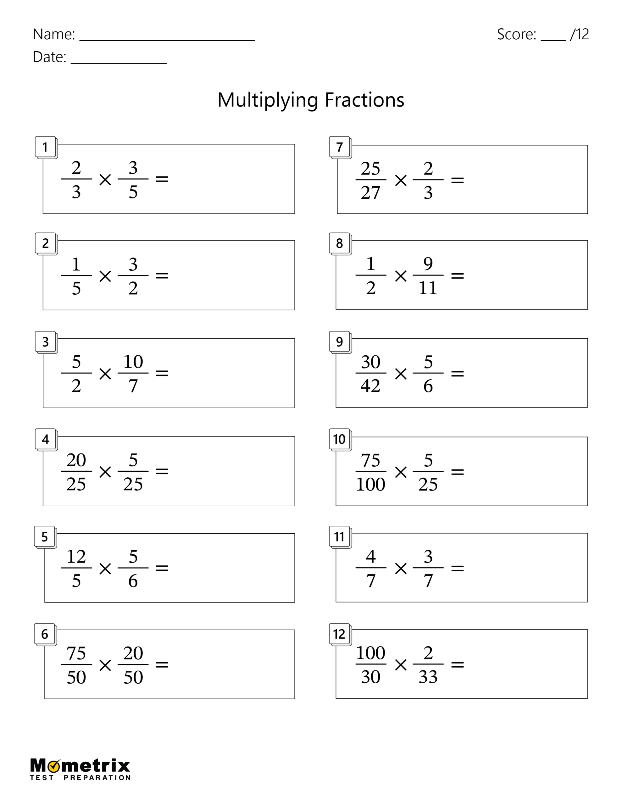 Multiplying Fractions Worksheets Worksheet Preview