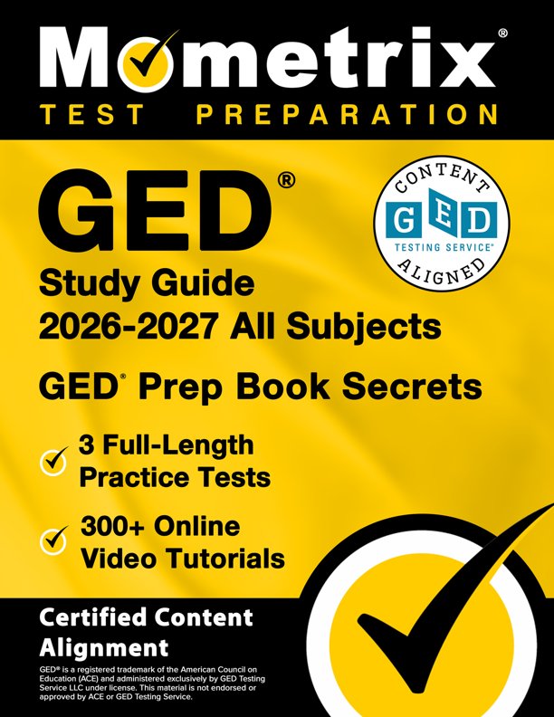 Advertisement from Mometrix for the GED 2026-2027 study guide.