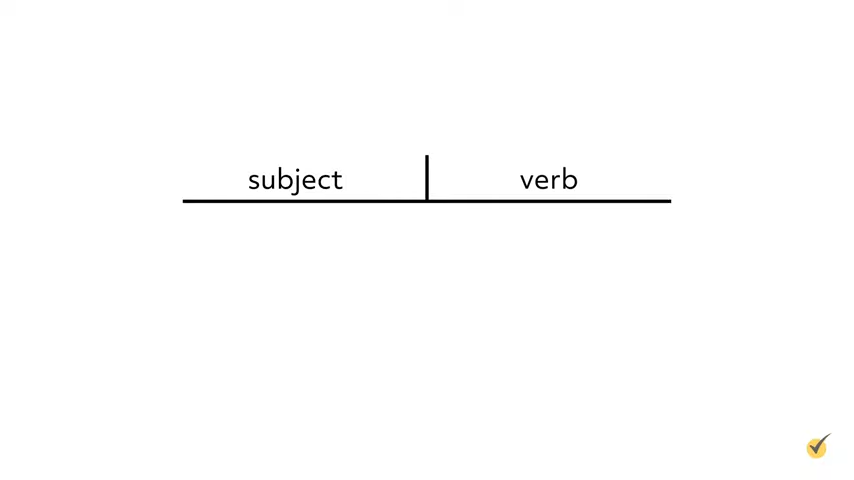 A simple sentence diagram with a horizontal line divided into "subject" on the left and "verb" on the right.