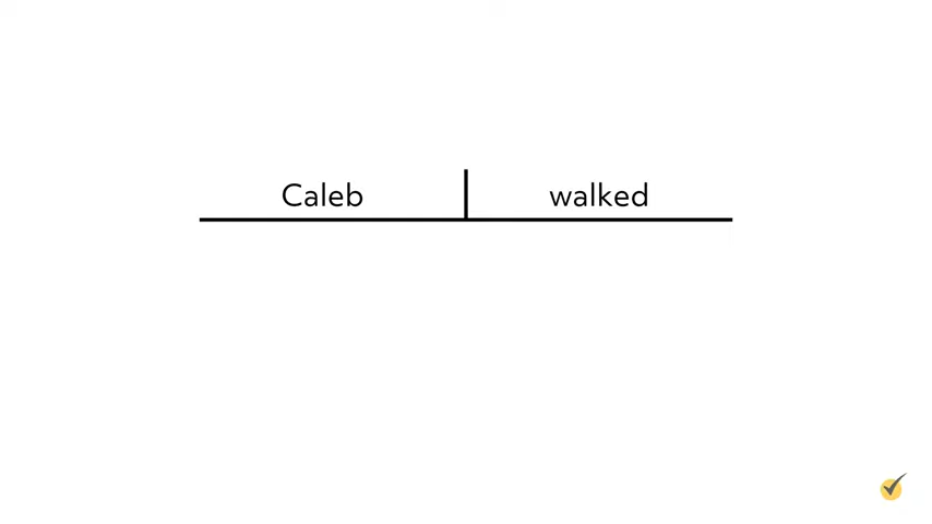 A simple sentence diagram showing "Caleb" as the subject and "walked" as the verb, separated by a vertical line on a horizontal baseline.