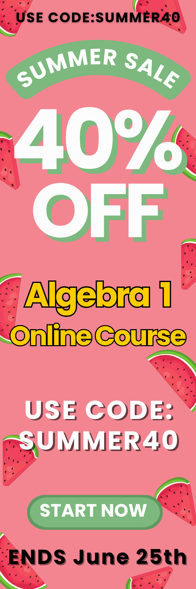 Click here for 40% off of Mometrix Algebra 1 online course. Use code: SUMMER40